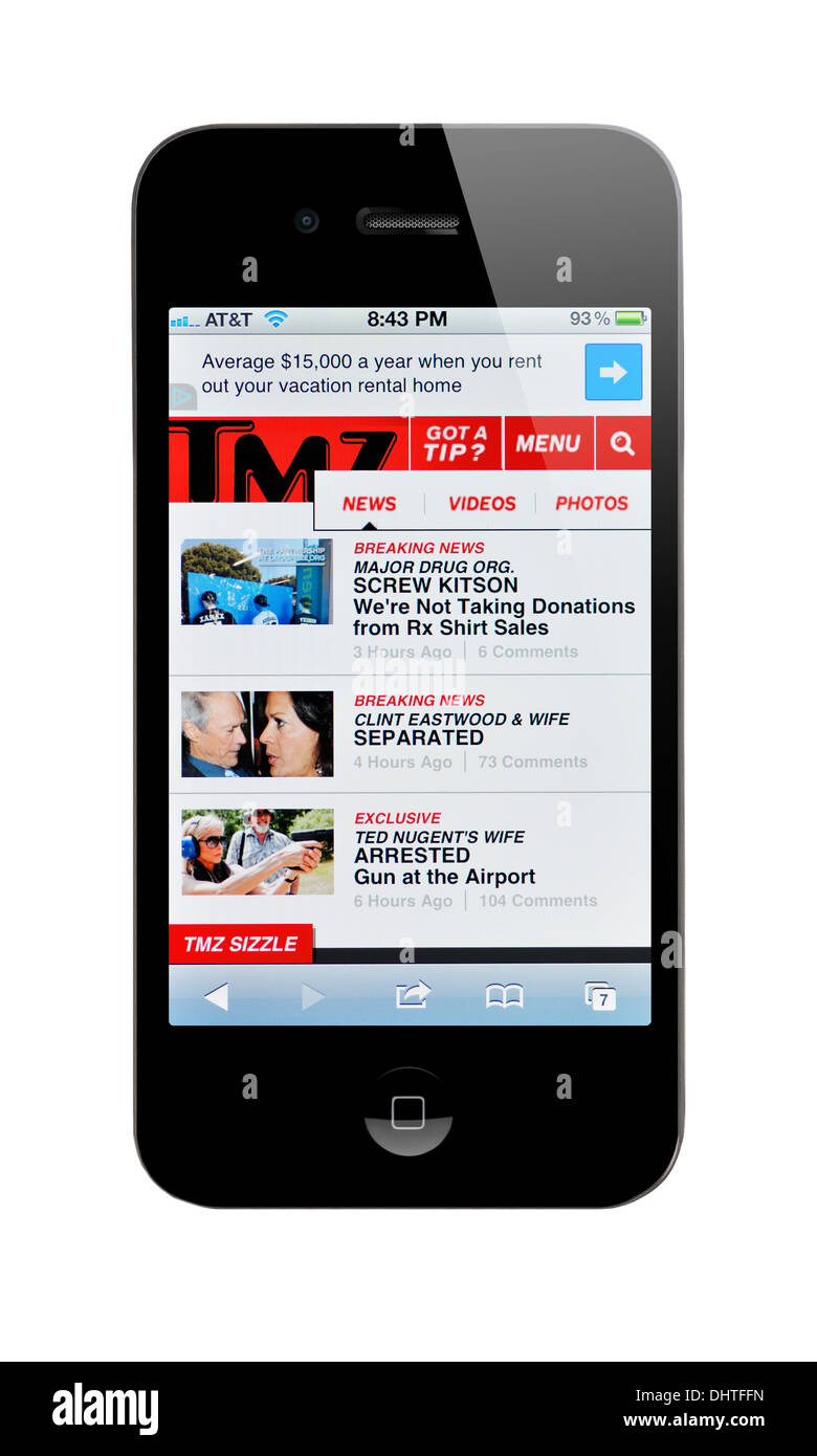 iPhone screen showing TMZ Celebrity Gossip website Stock Photo