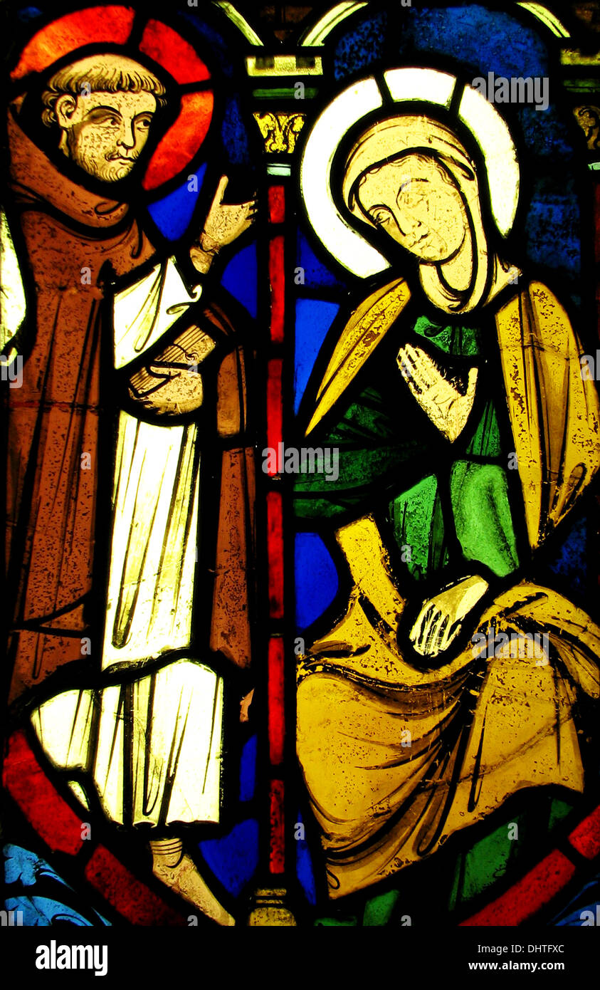 The Virgin from a Pentecost Scene and the Figure of St. Martin - ca. 1245–48, stained glass, France Stock Photo