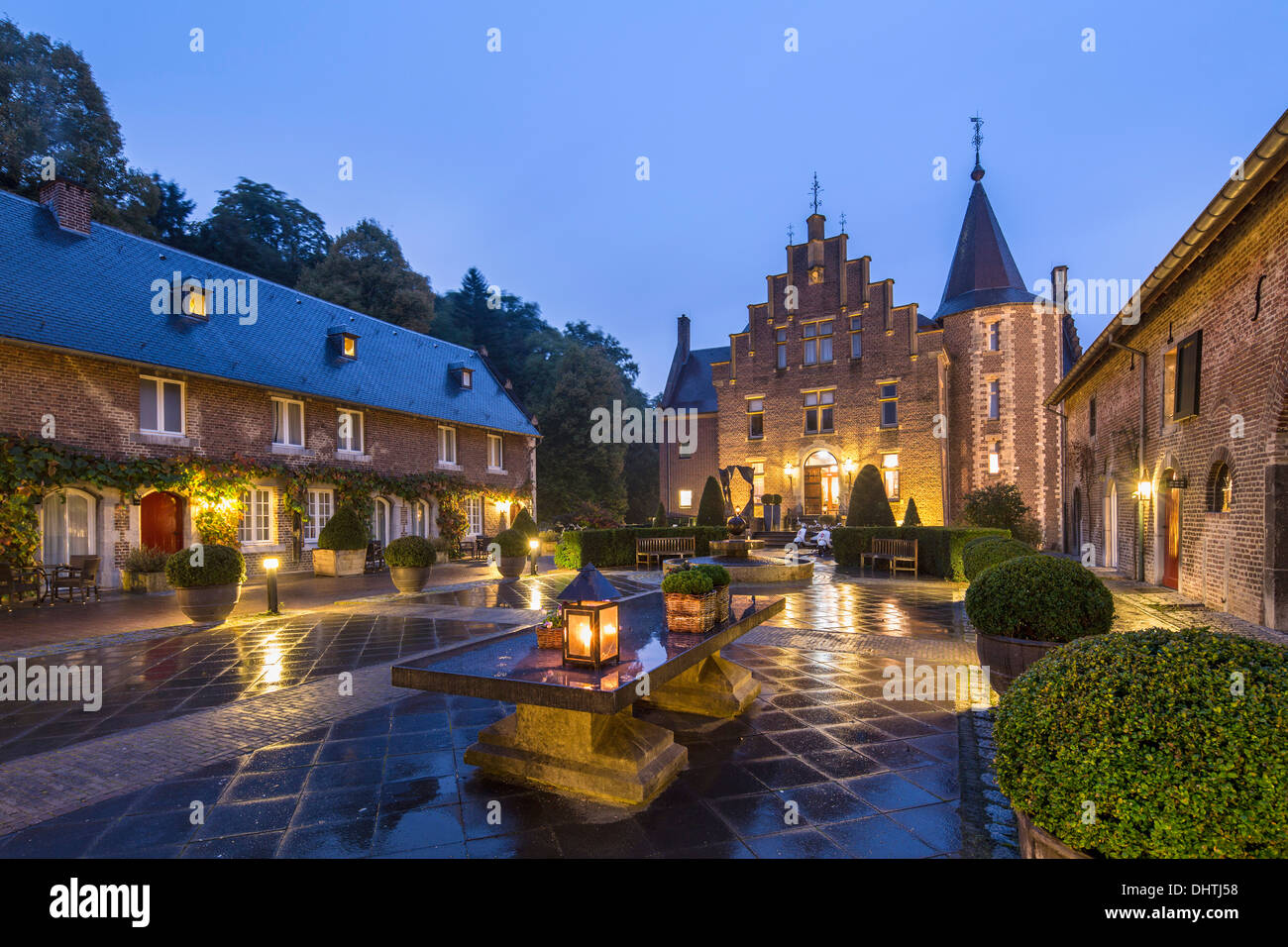 Netherlands, Heerlen, Castle called TerWorm. Now hotel and restaurant. Twilight Stock Photo