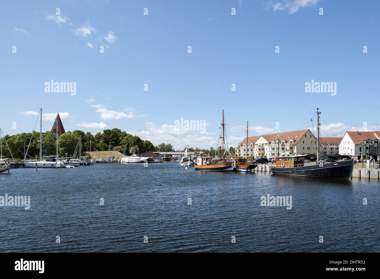 Ships at the pier in the port Kirchdorf Stock Photo