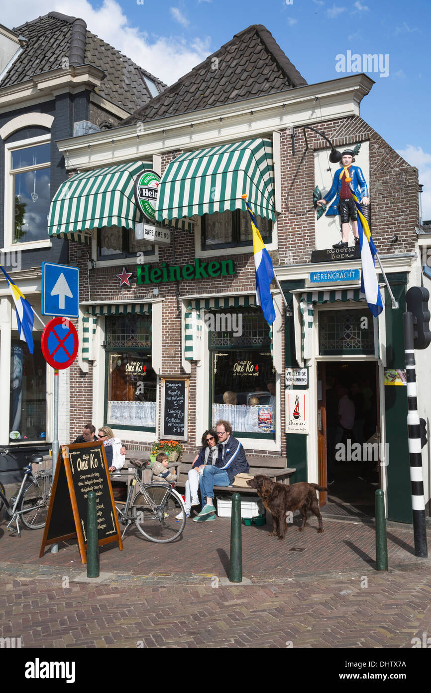 Netherlands, Muiden, Outdoor terrace of pub called Ome Ko Stock Photo