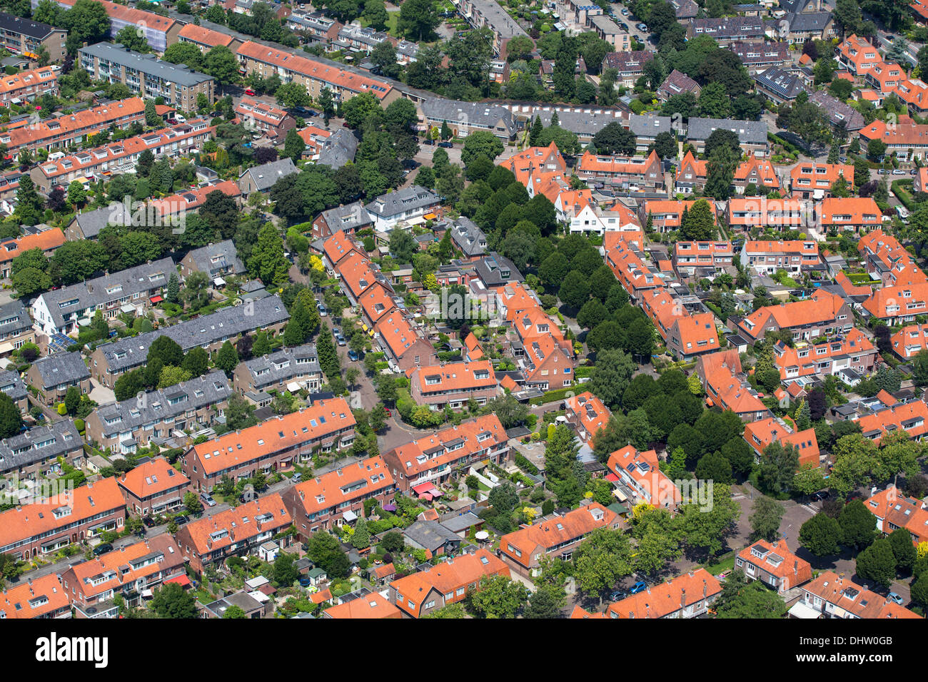 Netherlands, Hilversum, Residential area. Aerial Stock Photo