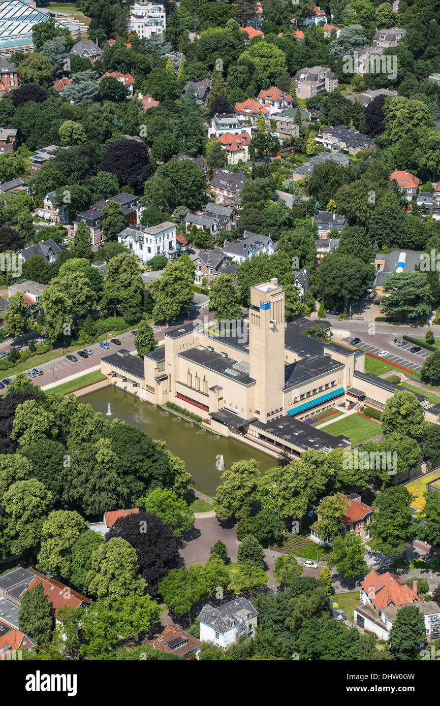 Netherlands, Hilversum, Town Hall, designed by Dudok. Aerial Stock Photo