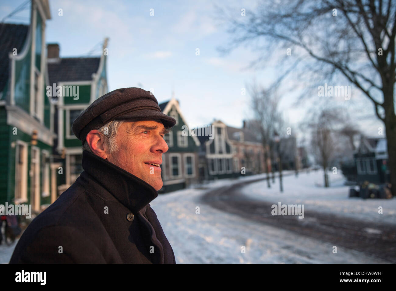 Netherlands, Zaanse Schans near Zaandam, Open air tourist attraction. Winter. Miller Stock Photo