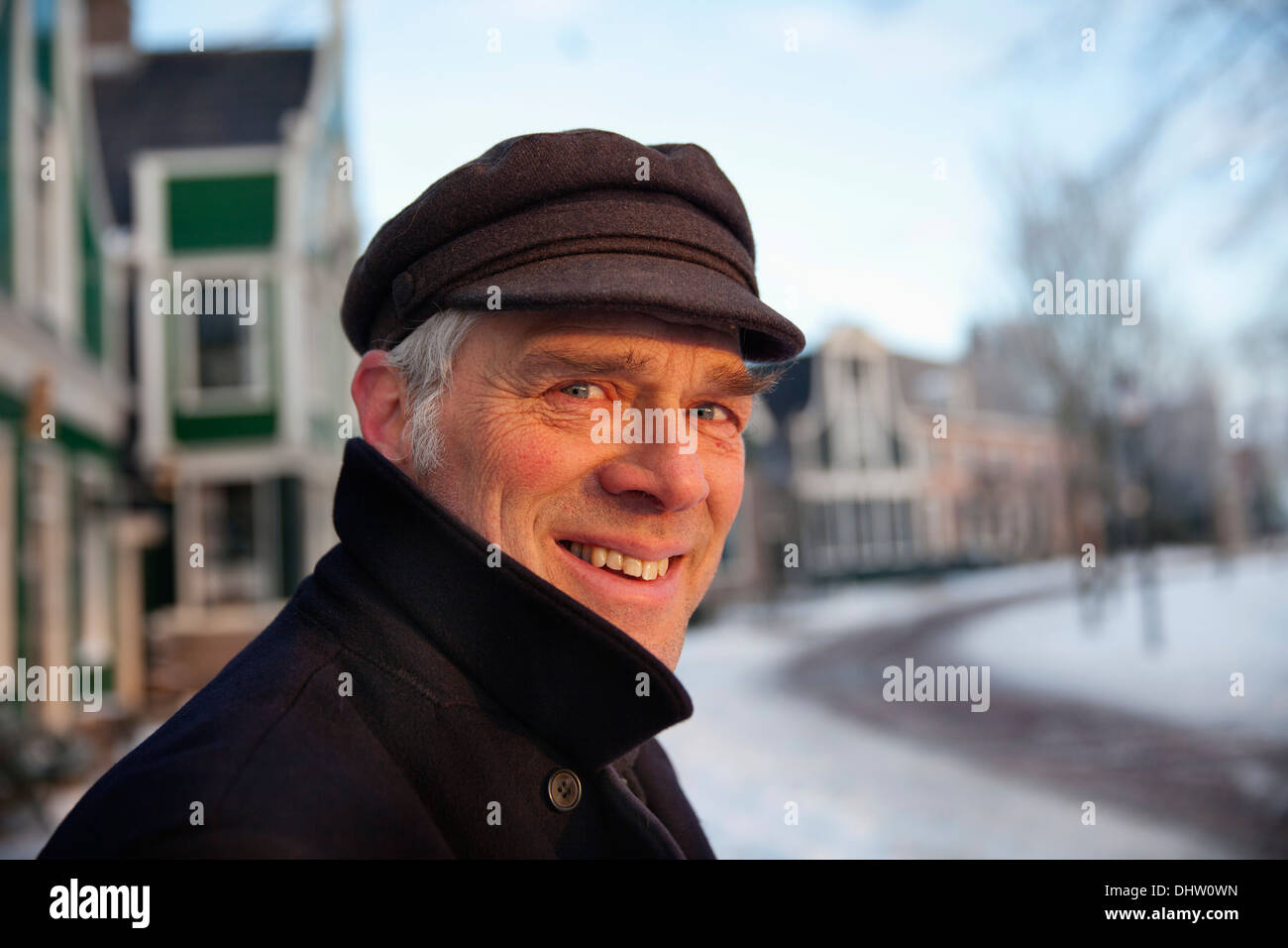 Netherlands, Zaanse Schans near Zaandam, Open air tourist attraction. Winter. Miller Stock Photo
