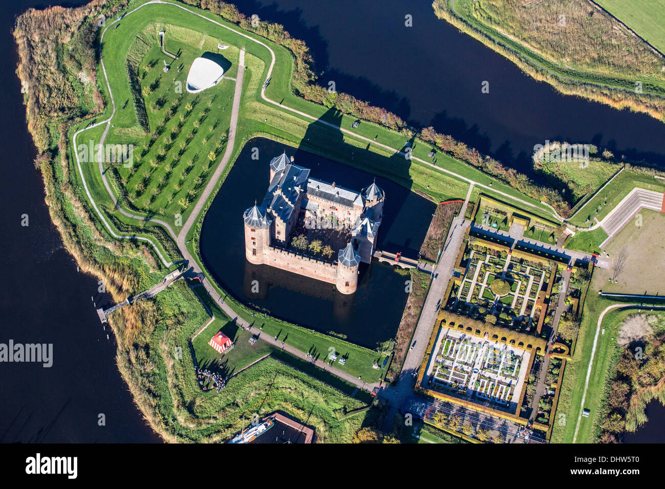 Netherlands, Muiden, Castle called Muiderslot at mouth of river Vecht.  Aerial Stock Photo - Alamy