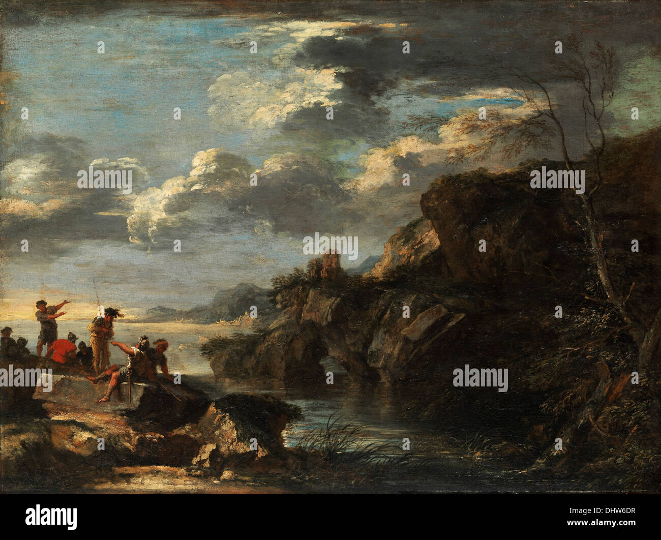 Bandits on a Rocky Coast  - by Salvator Rosa, 1660 Stock Photo