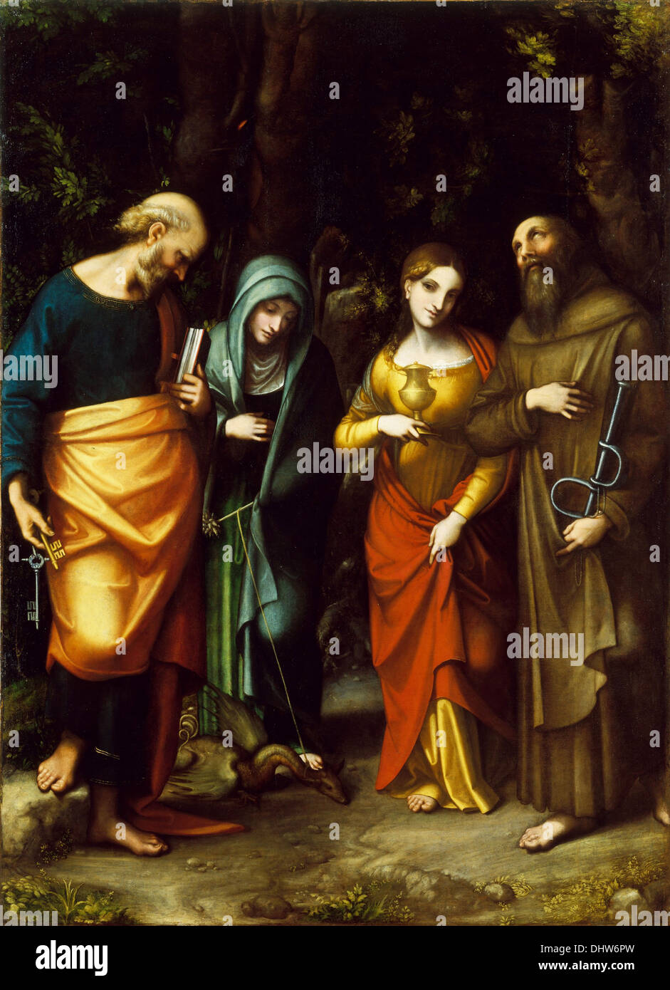 Saints Peter, Martha, Mary Magdalen, and Leonard - by Correggio, 1500's Stock Photo