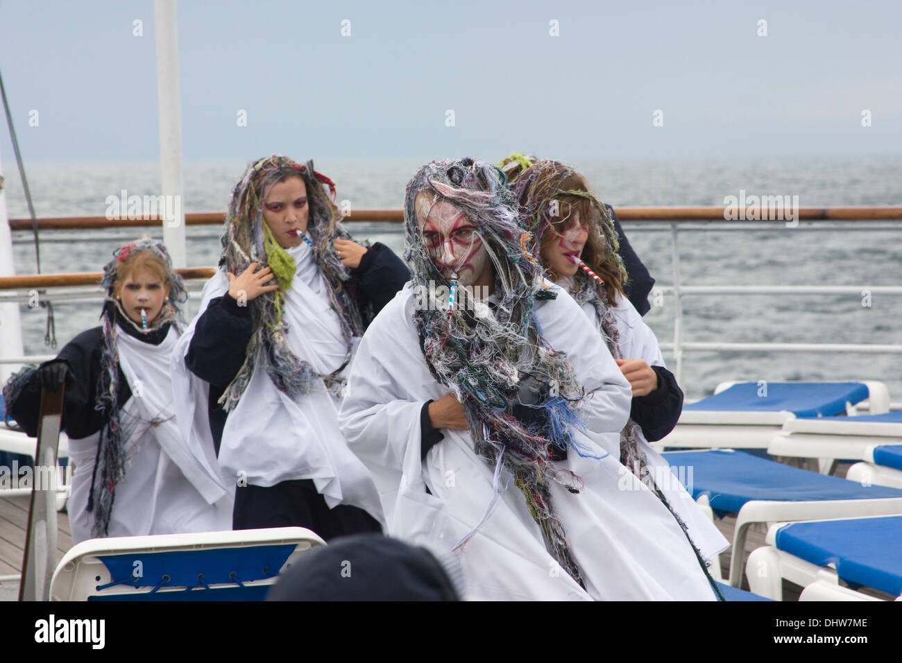 Neptuns baptizing  Mermaids on board cruise ship m/v Funchal Stock Photo
