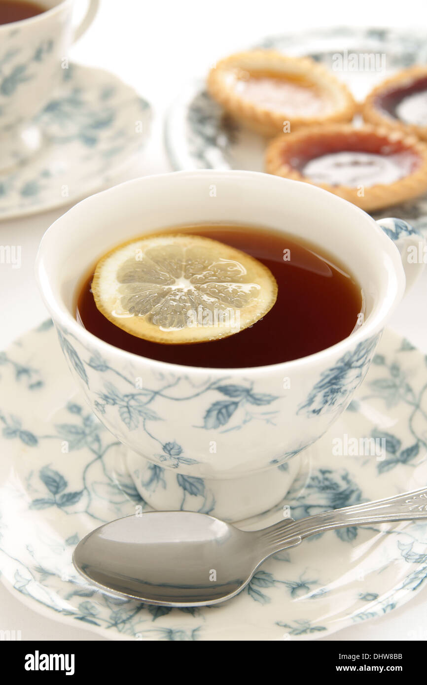 Black Tea served with a slice of lemon Stock Photo