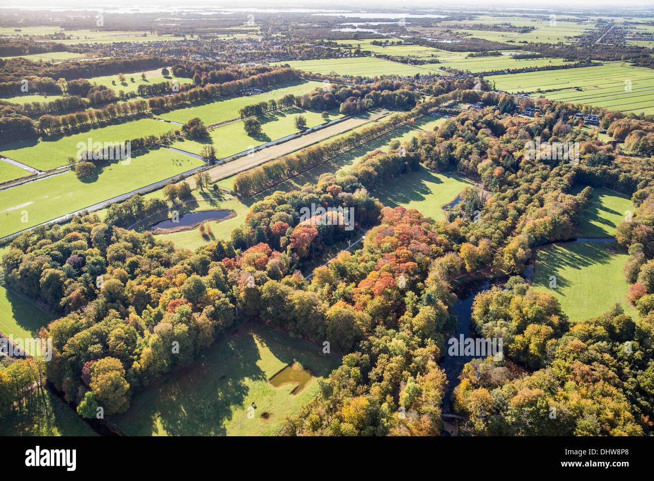 Netherlands, 's-Graveland, Aerial. Rural estates Schaep En Burgh and Boekestein. Autumn Stock Photo