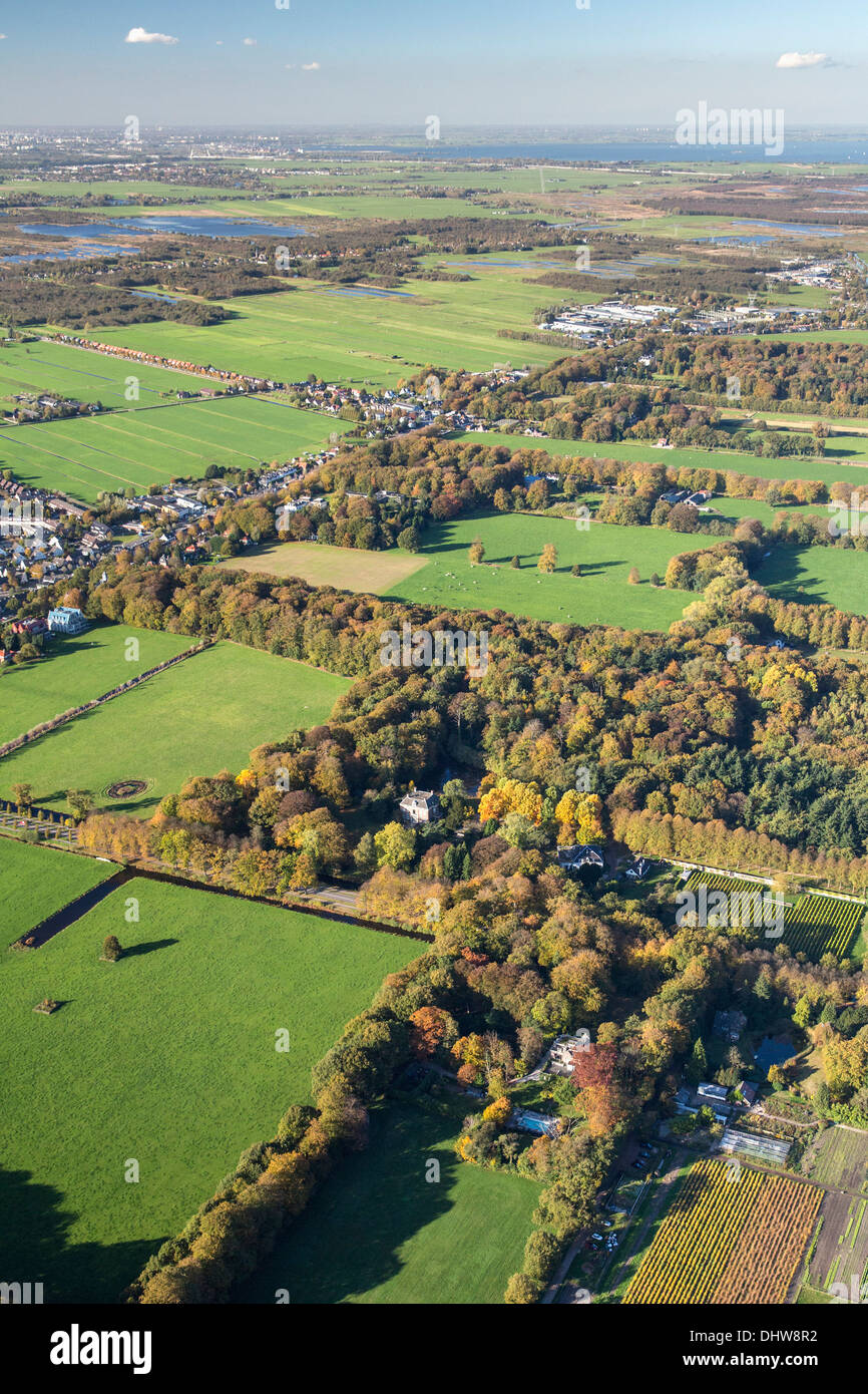 Netherlands, 's-Graveland, Aerial. Rural estates in Autumn Stock Photo