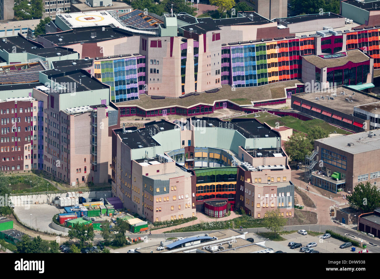 Netherlands, Zwolle, Isala Clinic or Hospital. Organic architecture. Aerial Stock Photo