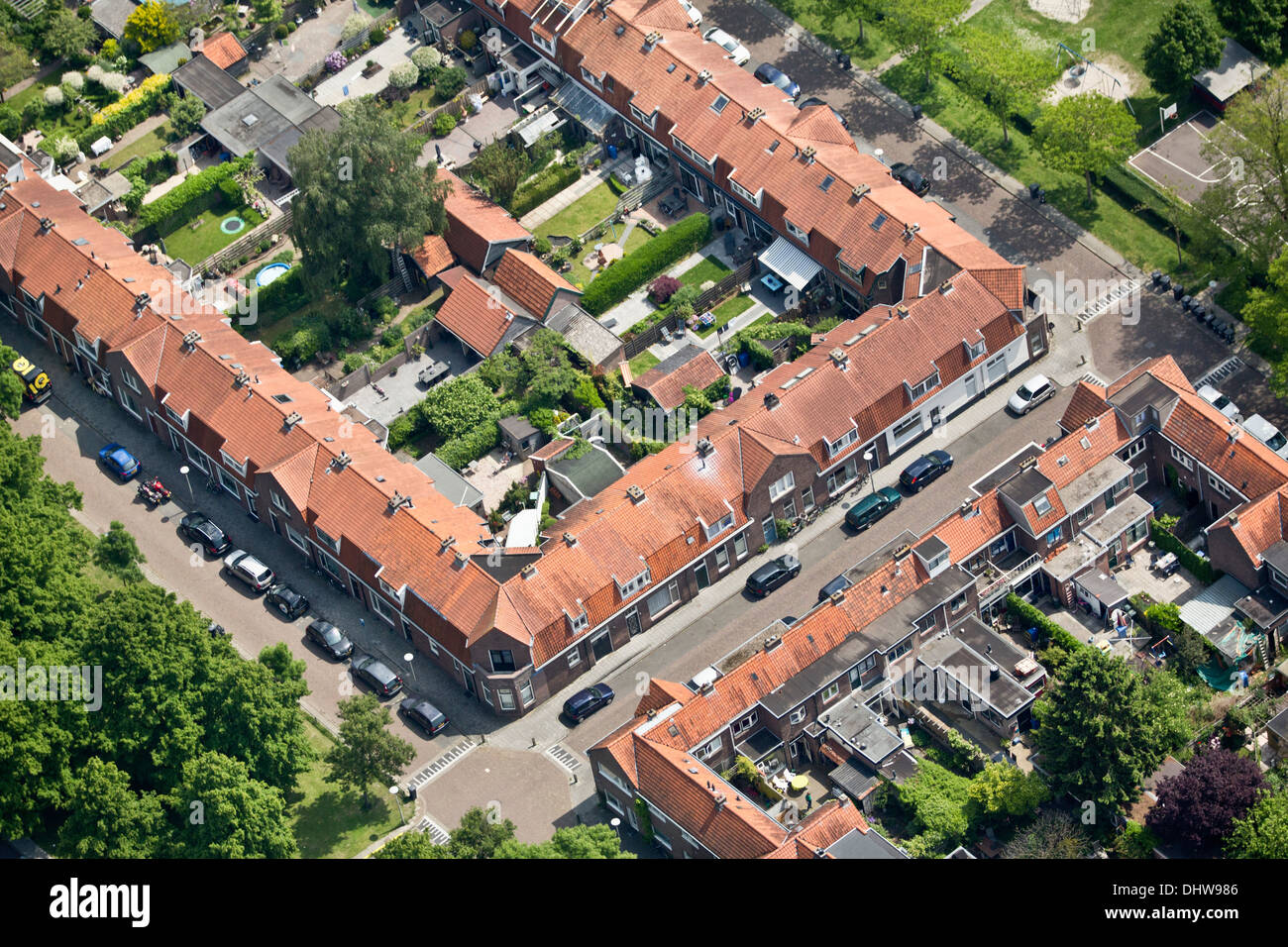 Netherlands, Zwolle, Residential district. Aerial Stock Photo