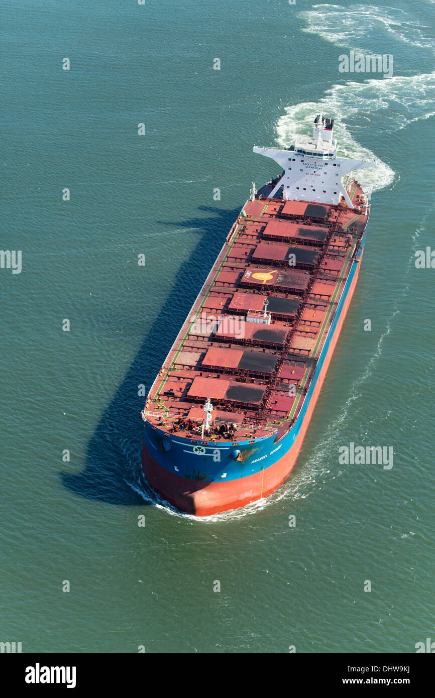 Netherlands, Rotterdam, Port, Harbour. Chemical tanker. Aerial Stock Photo