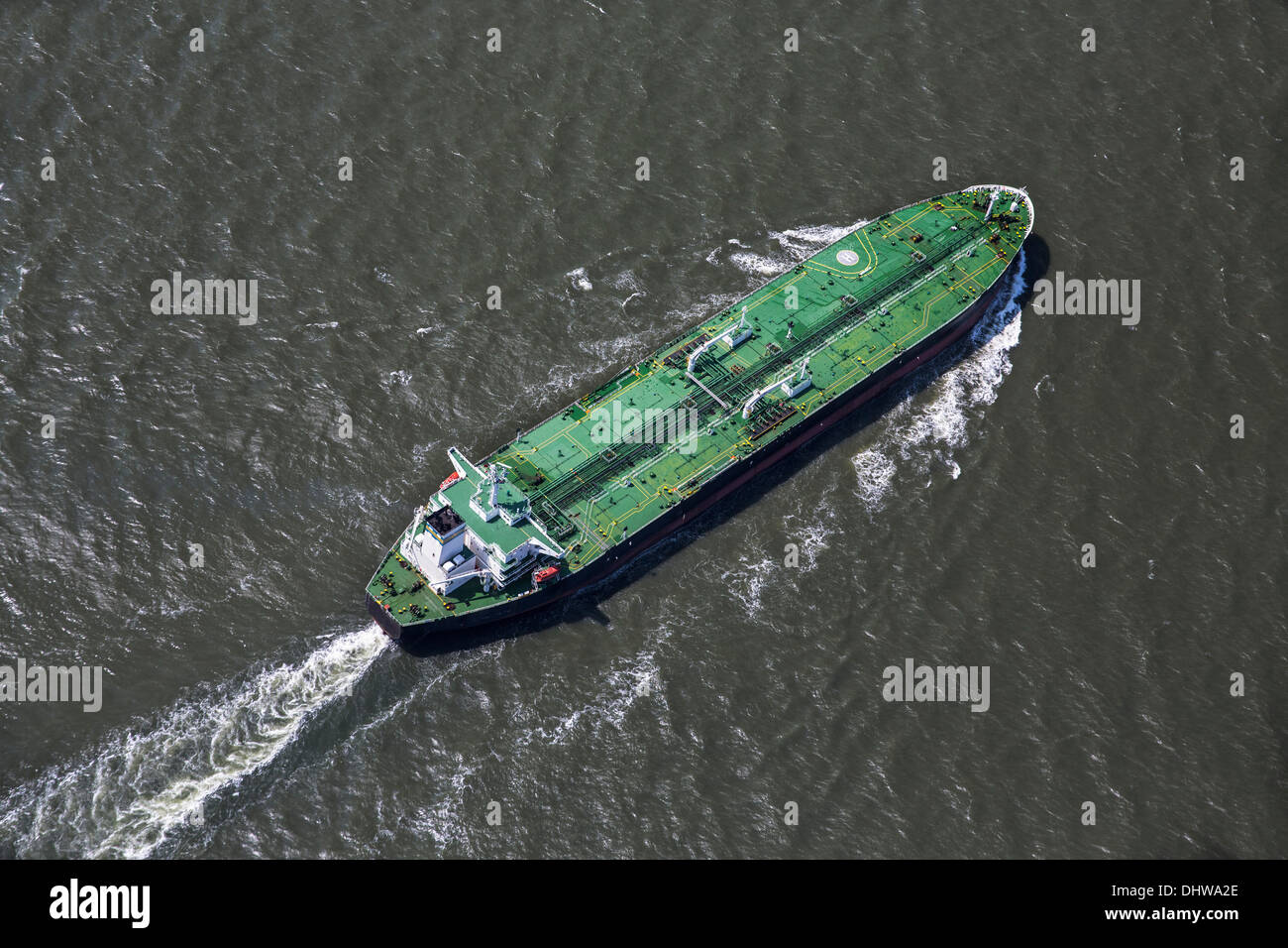 Netherlands, Rotterdam, Port, Chemical tanker. Aerial Stock Photo