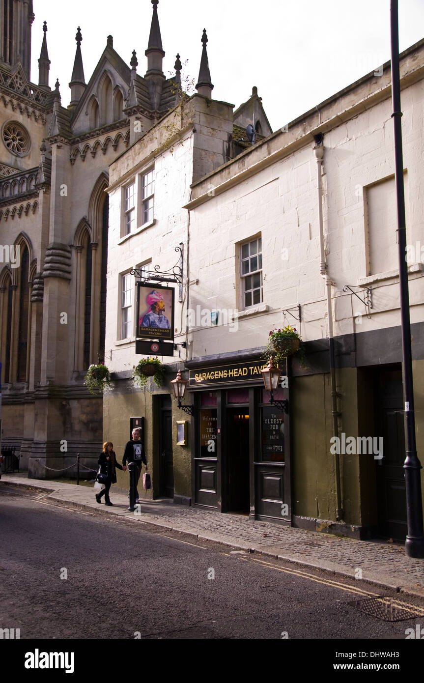 Saracens Head Tavern pub bar and Saint Michaels church in Bath Somerset England UK Stock Photo