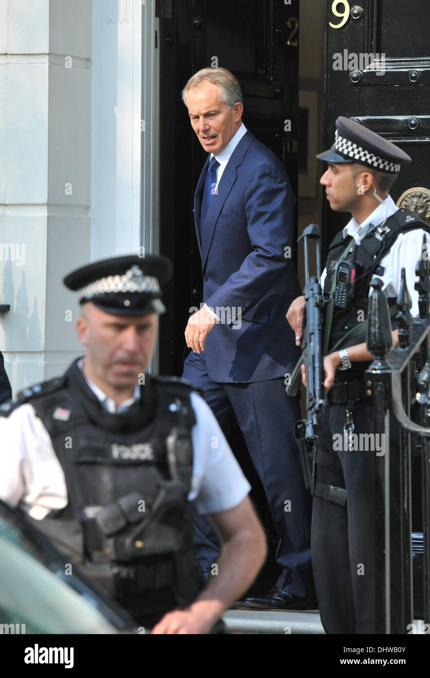 Former British Prime Minister Tony Blair leaves his residence on his