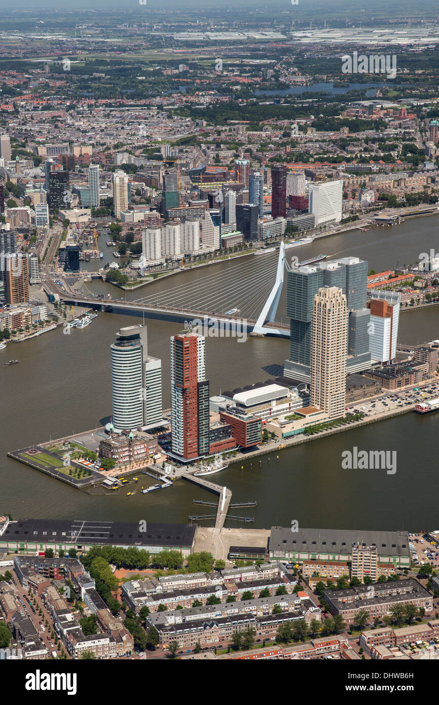 Netherlands, Rotterdam, View on city center. Aerial Stock Photo