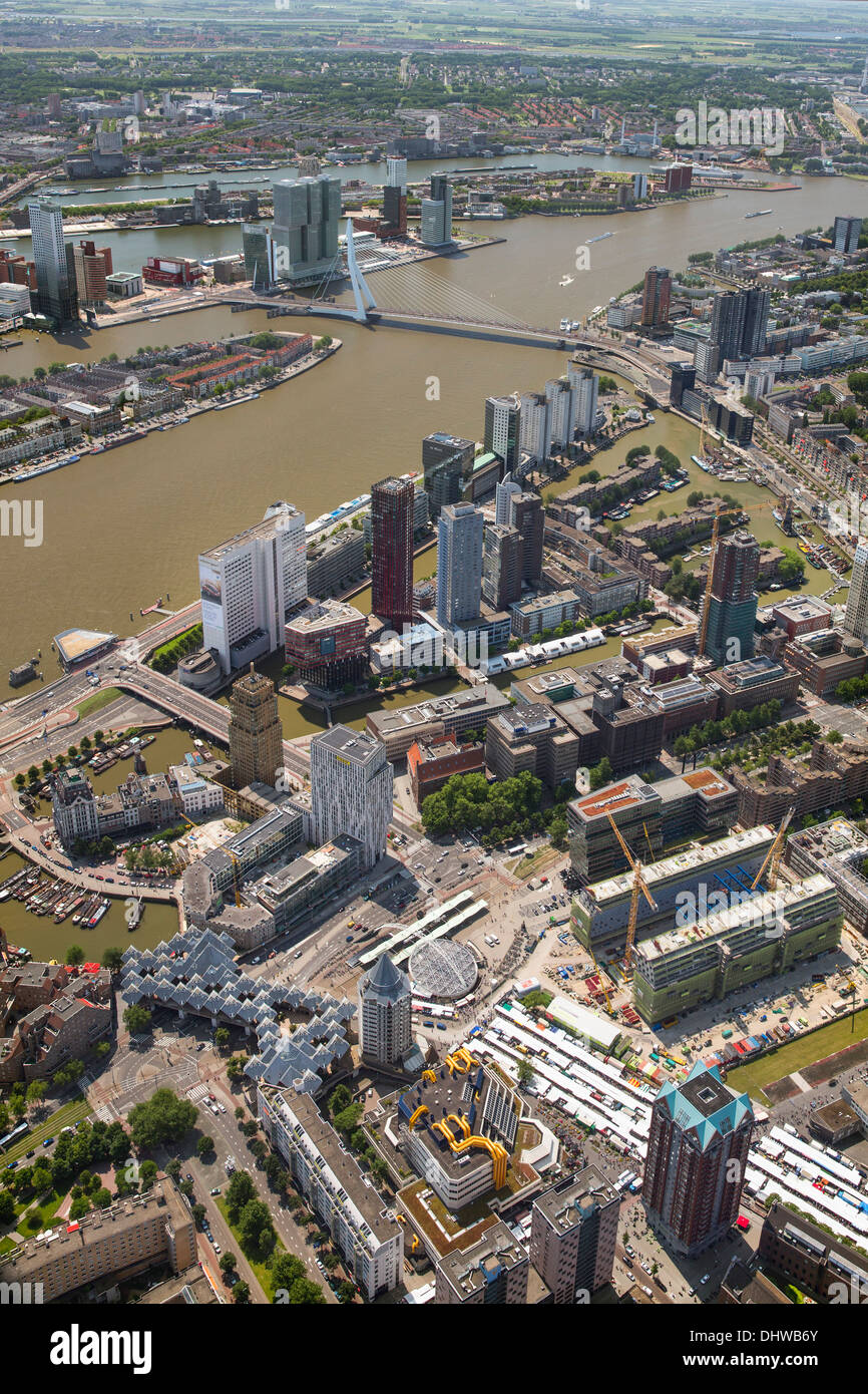 Netherlands, Rotterdam, View on city center. Aerial Stock Photo