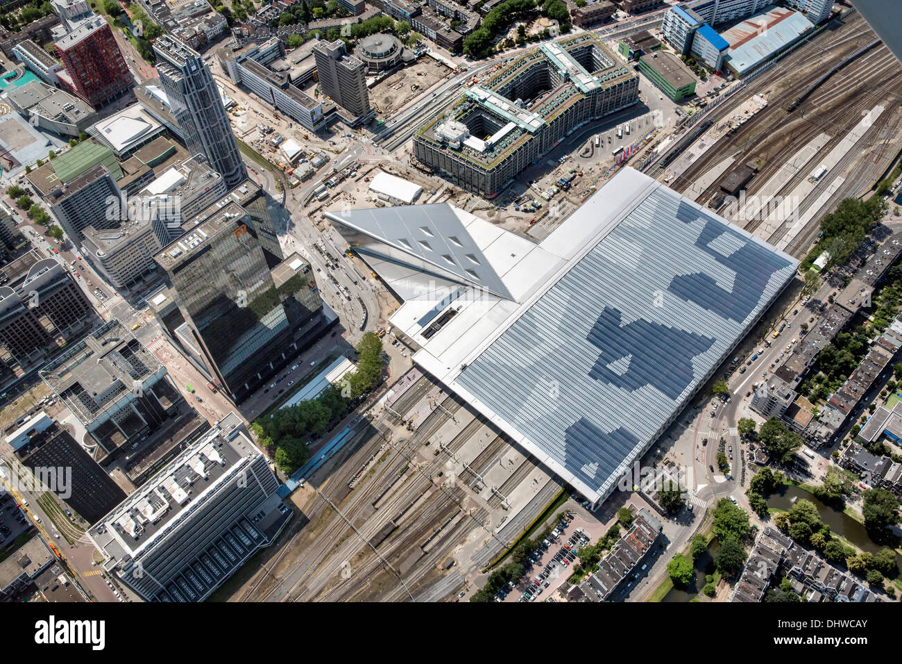 Netherlands, Rotterdam, Central Station. Aerial Stock ...