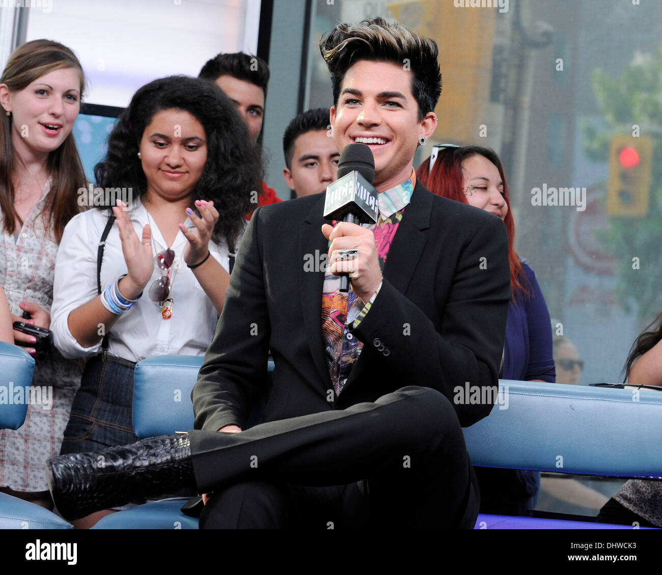 Adam Lambert co-host MuchMusic's NEW.MUSIC.LIVE promoting his latest album TRESPASSING debuted at number one on the Billboard 200 during its first week. Toronto, Canada - 28.05.12 Stock Photo