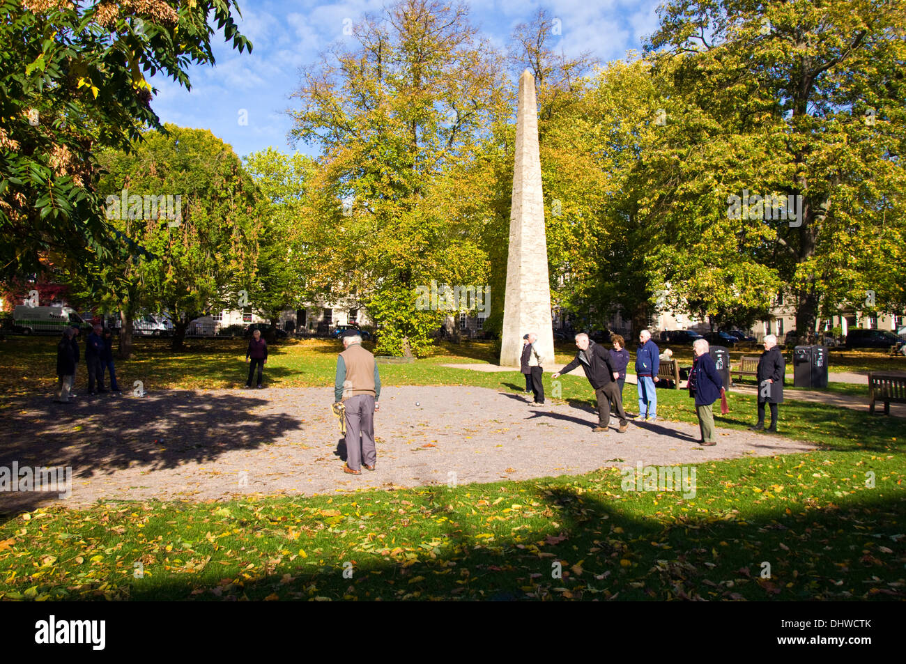 People play a game of boule boules in Queen Square Bath Somerset ...