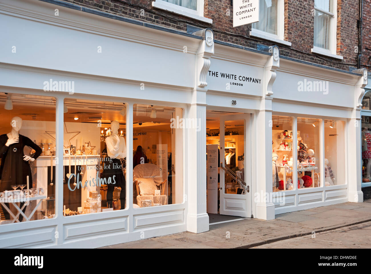 Christmas window display at The White Company shop store Stonegate high street exterior York North Yorkshire England UK United Kingdom Great Britain Stock Photo