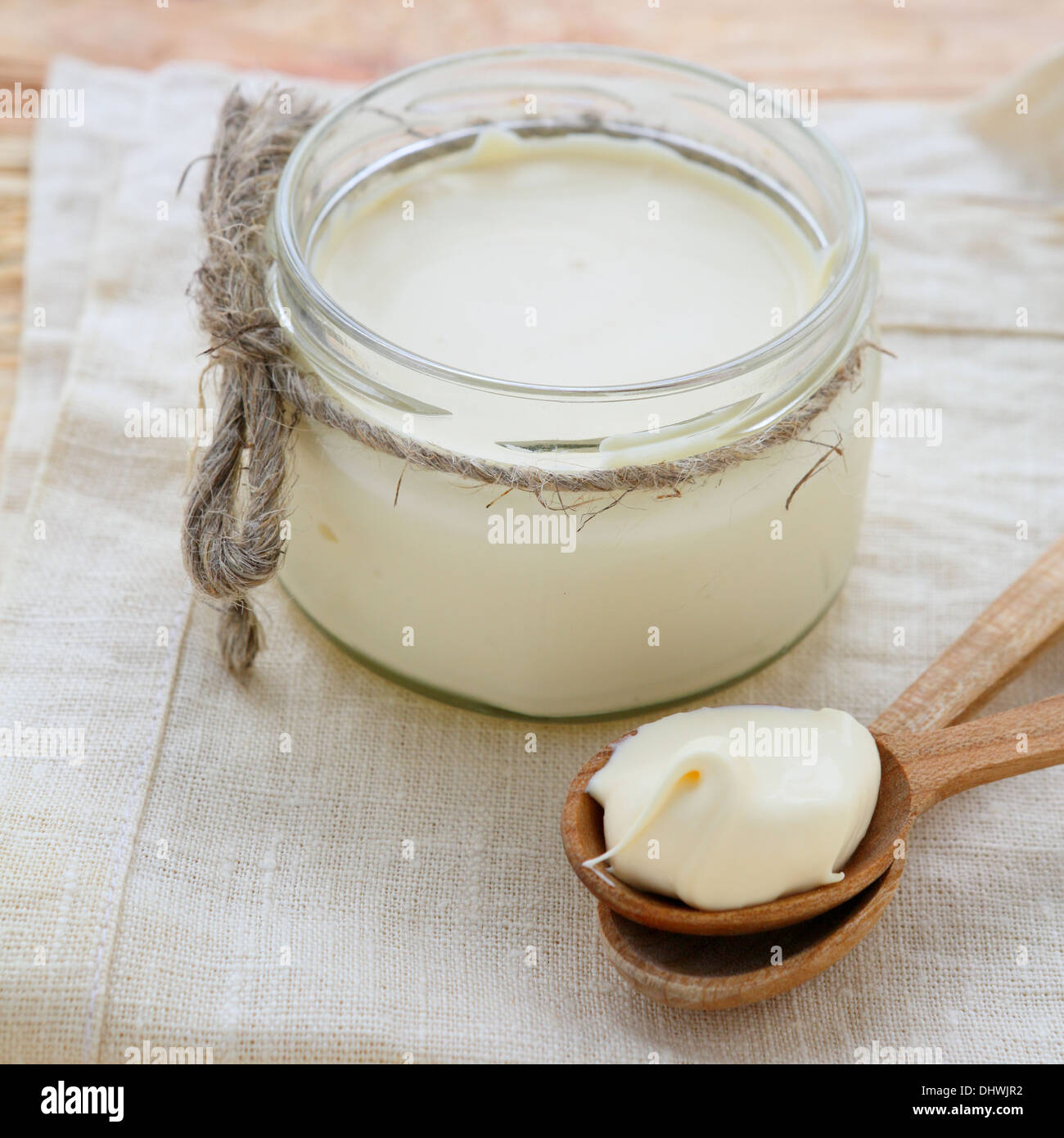 sour cream in a jar, food Stock Photo