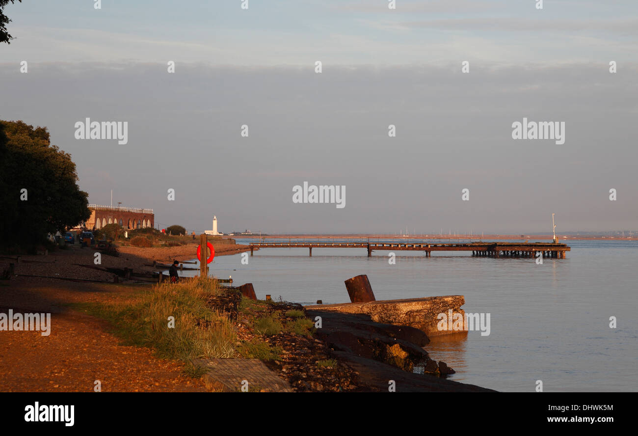 Coast at Sconce point Isle of Wight Hampshire England in early morning golden light Stock Photo