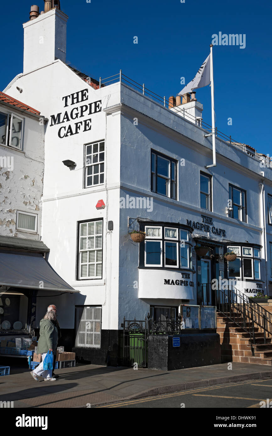 The Magpie Cafe fish and chip chips shop restaurant exterior Whitby North Yorkshire England UK United Kingdom GB Great Britain Stock Photo