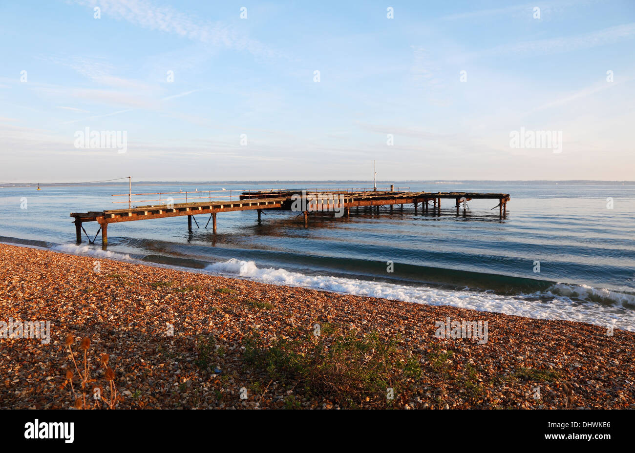 Redundant landing stage Sconce point Isle of Wight Hampshire England Stock Photo