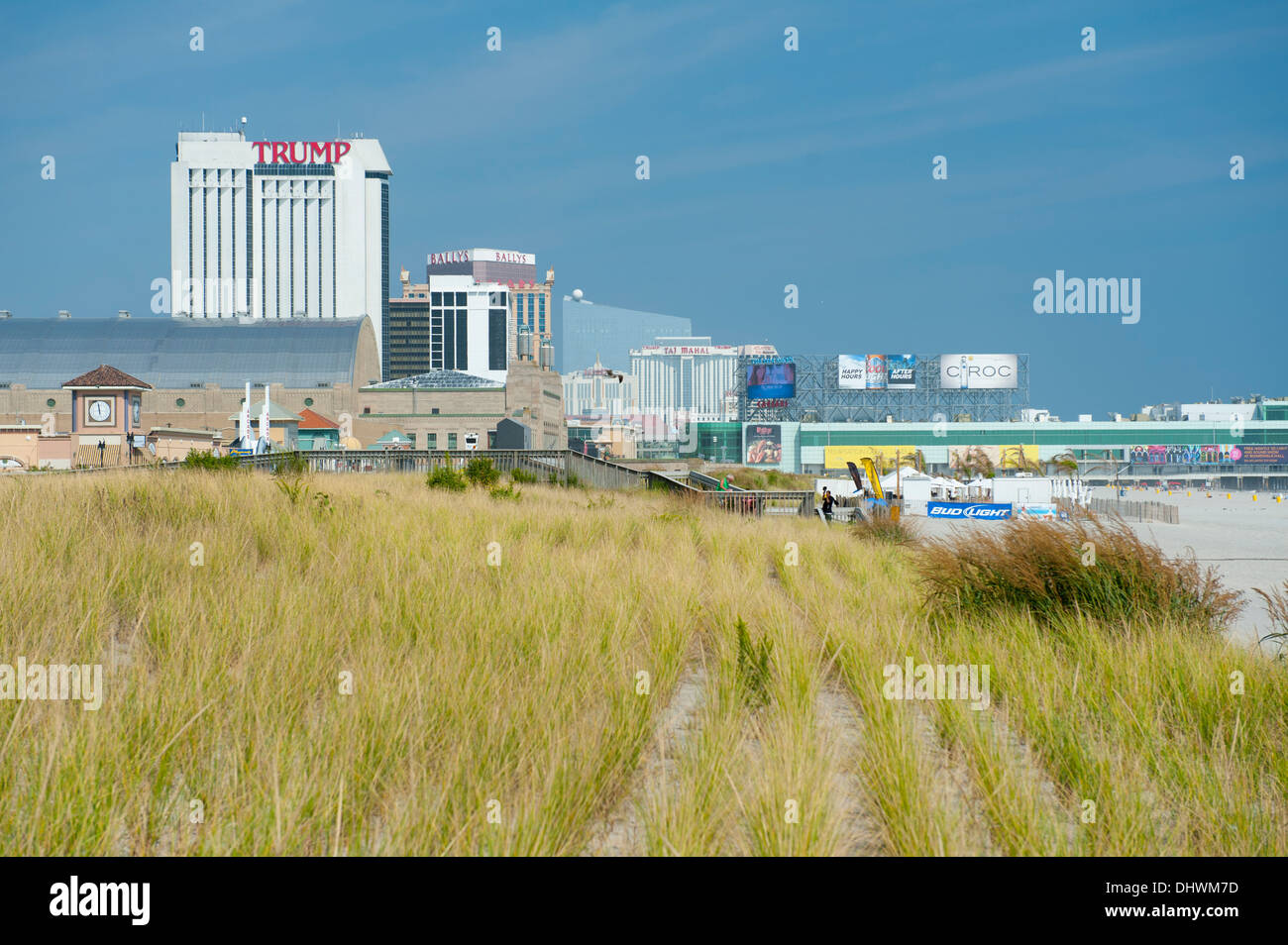 USA America New Jersey NJ N.J. Atlantic City planted dune grass helps keep the sand dune in place Stock Photo