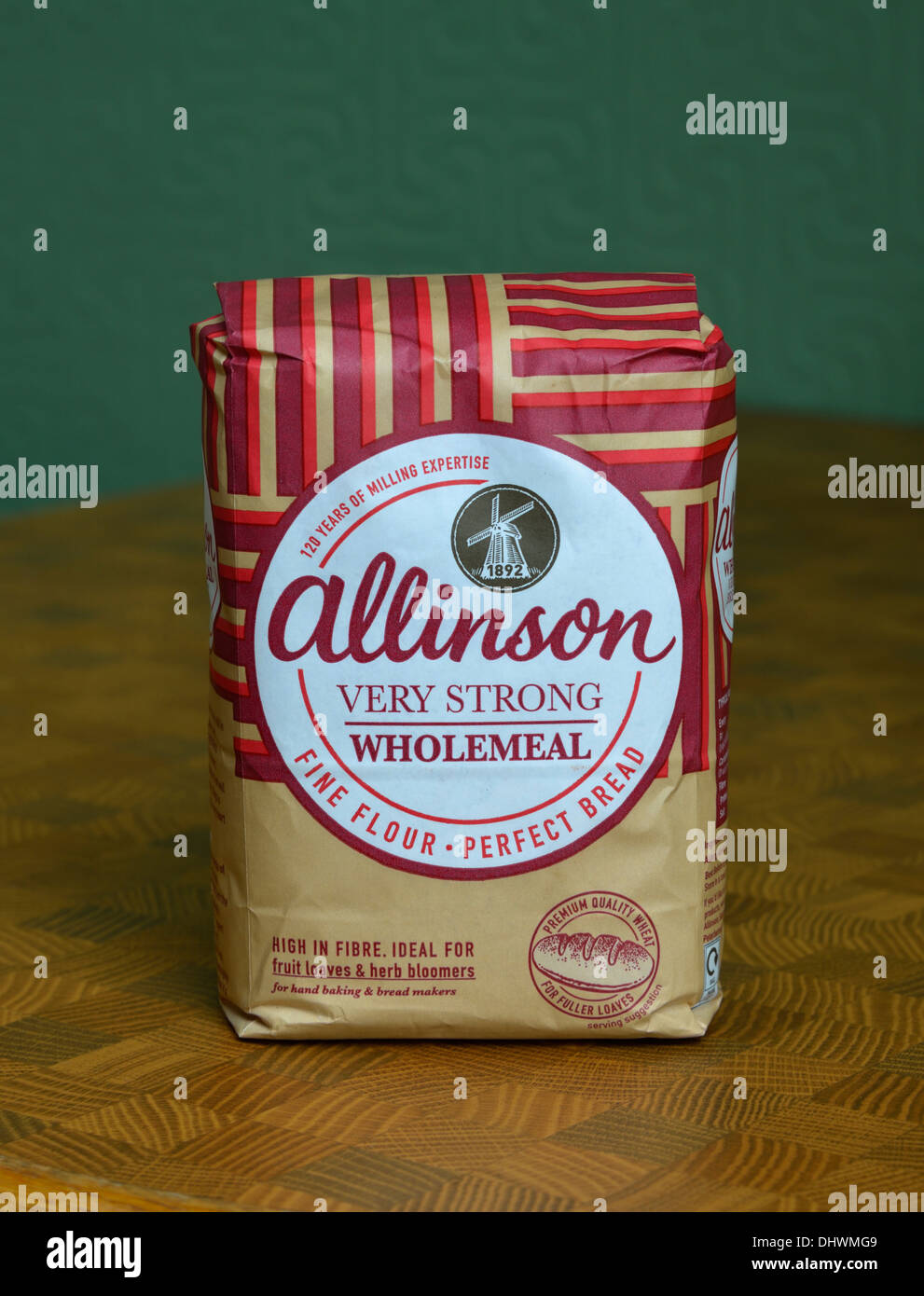 Allinson Very Strong Wholemeal Flour bag. Stock Photo