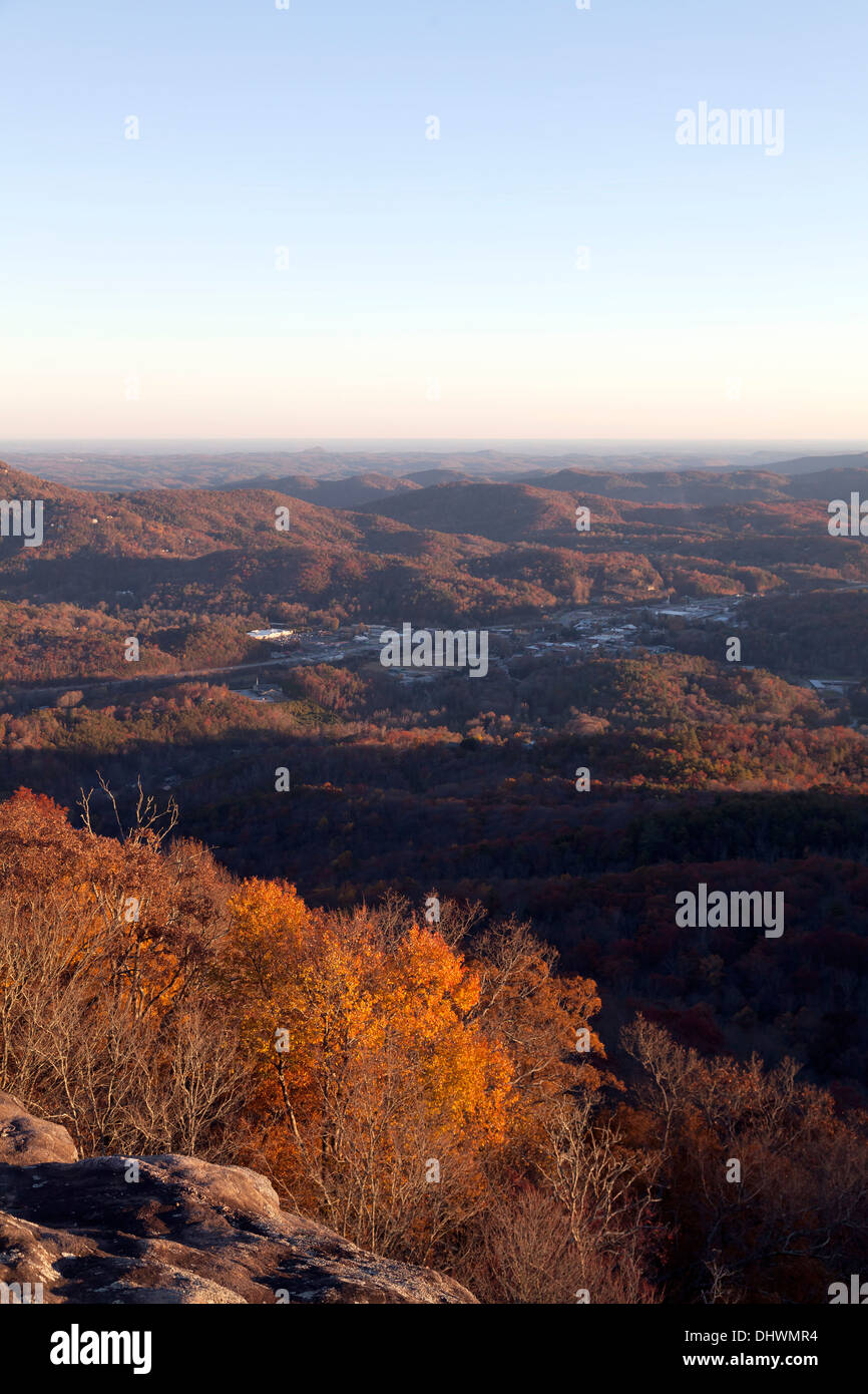 Vista from top of Black Rock Mountain overlook at sunset near Clayton