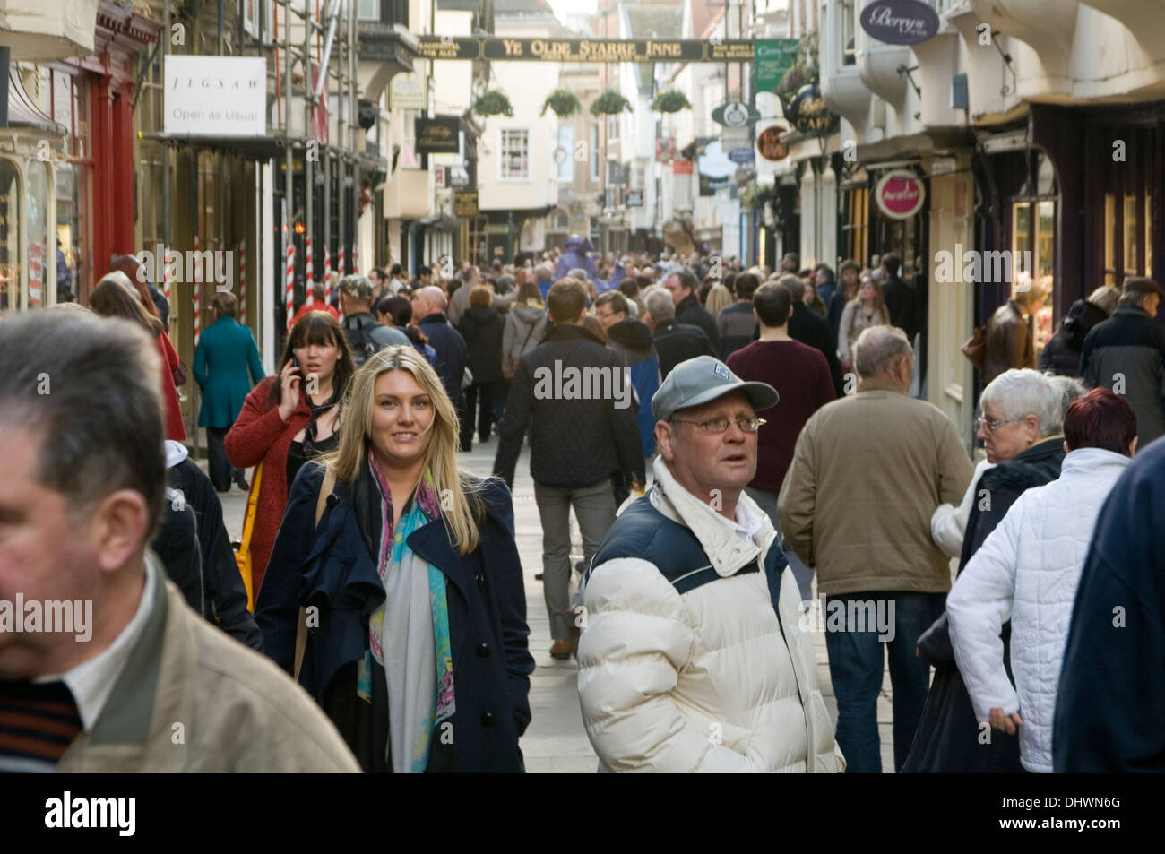 york uk high street busy bustling people shops shops consumer consumer confidence sales retail retailers pedestrianized predesti Stock Photo