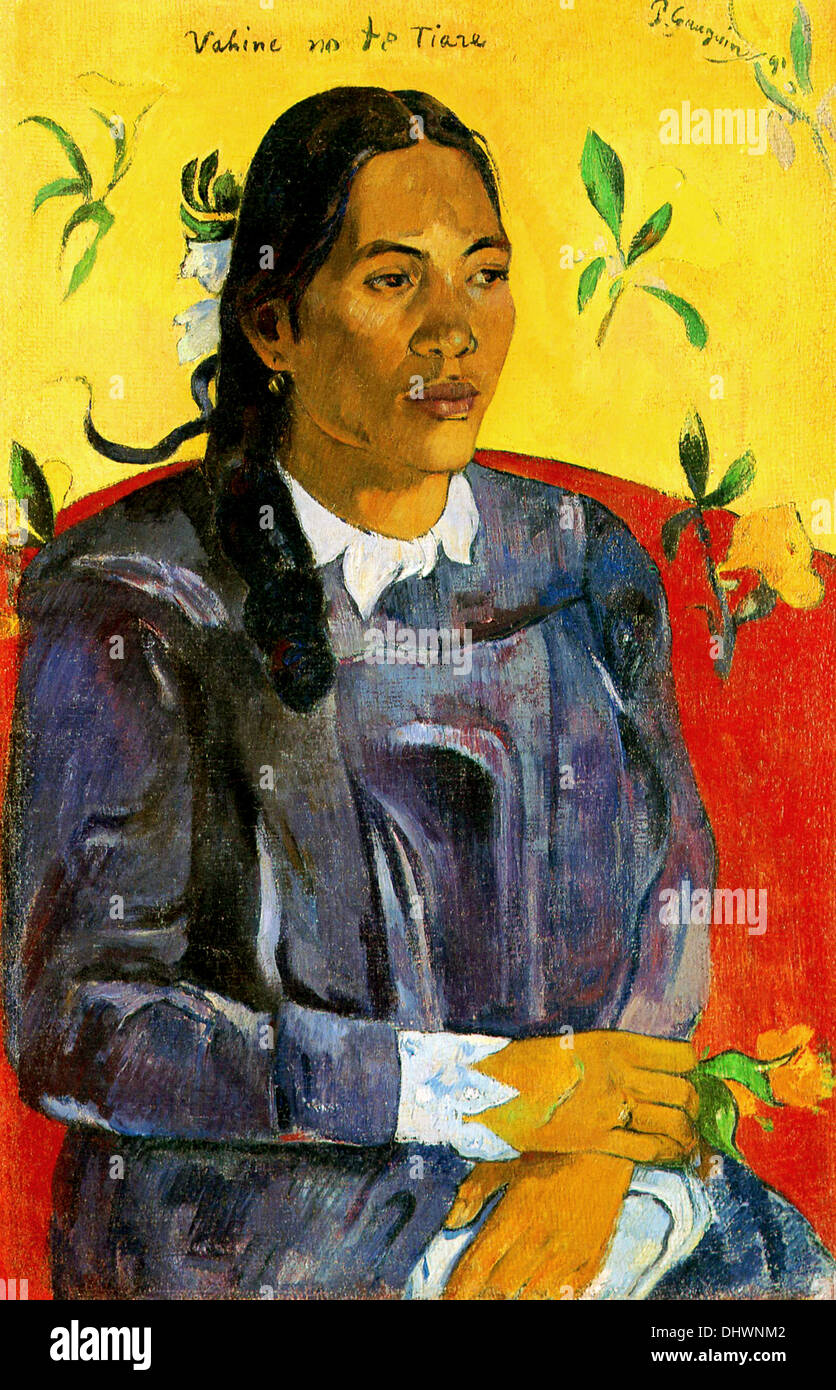 Woman with a Flower - by Paul Gauguin, 1891 Stock Photo