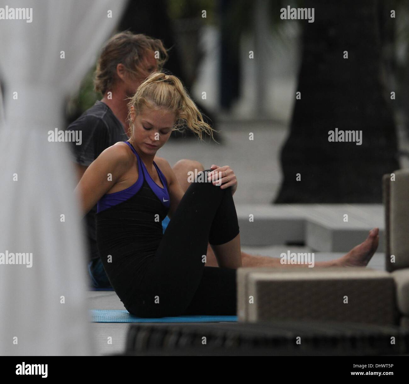 Victoria's Secret model Erin Heatherton during a yoga session at her