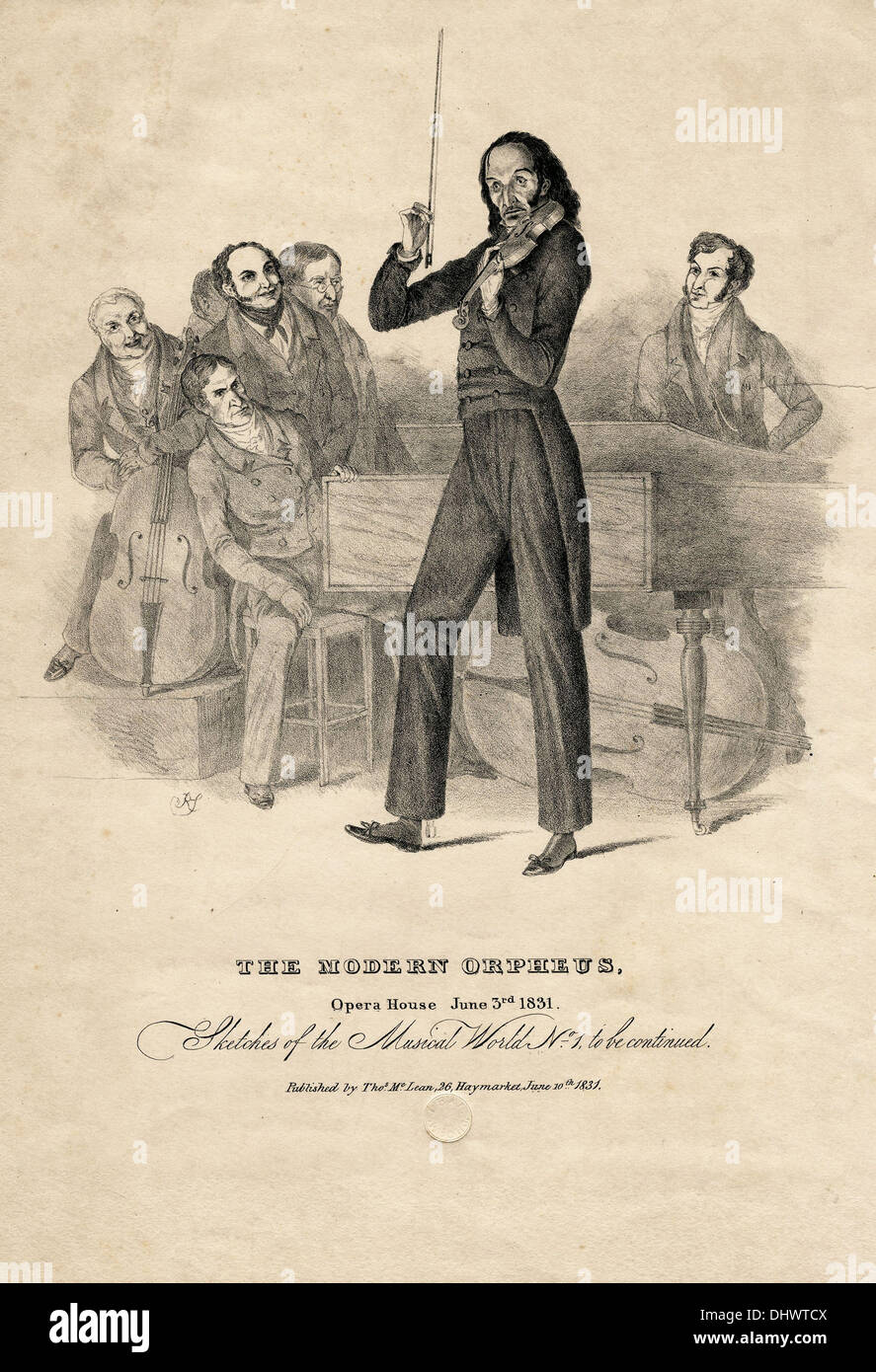 Nicolo Paganini in performance ad,1831 Stock Photo