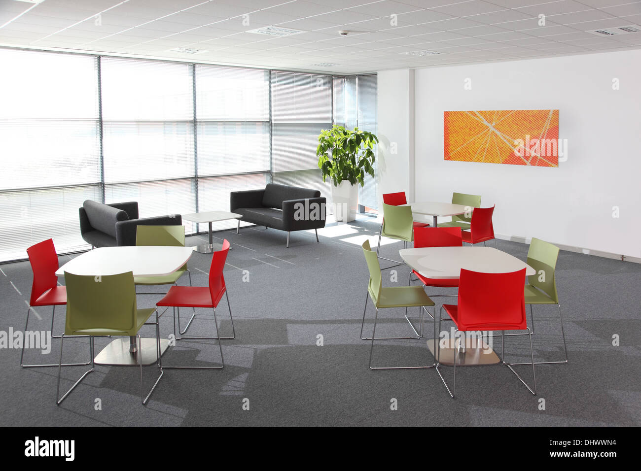 A waiting area, meeting and canteen space in a modern serviced office building Stock Photo