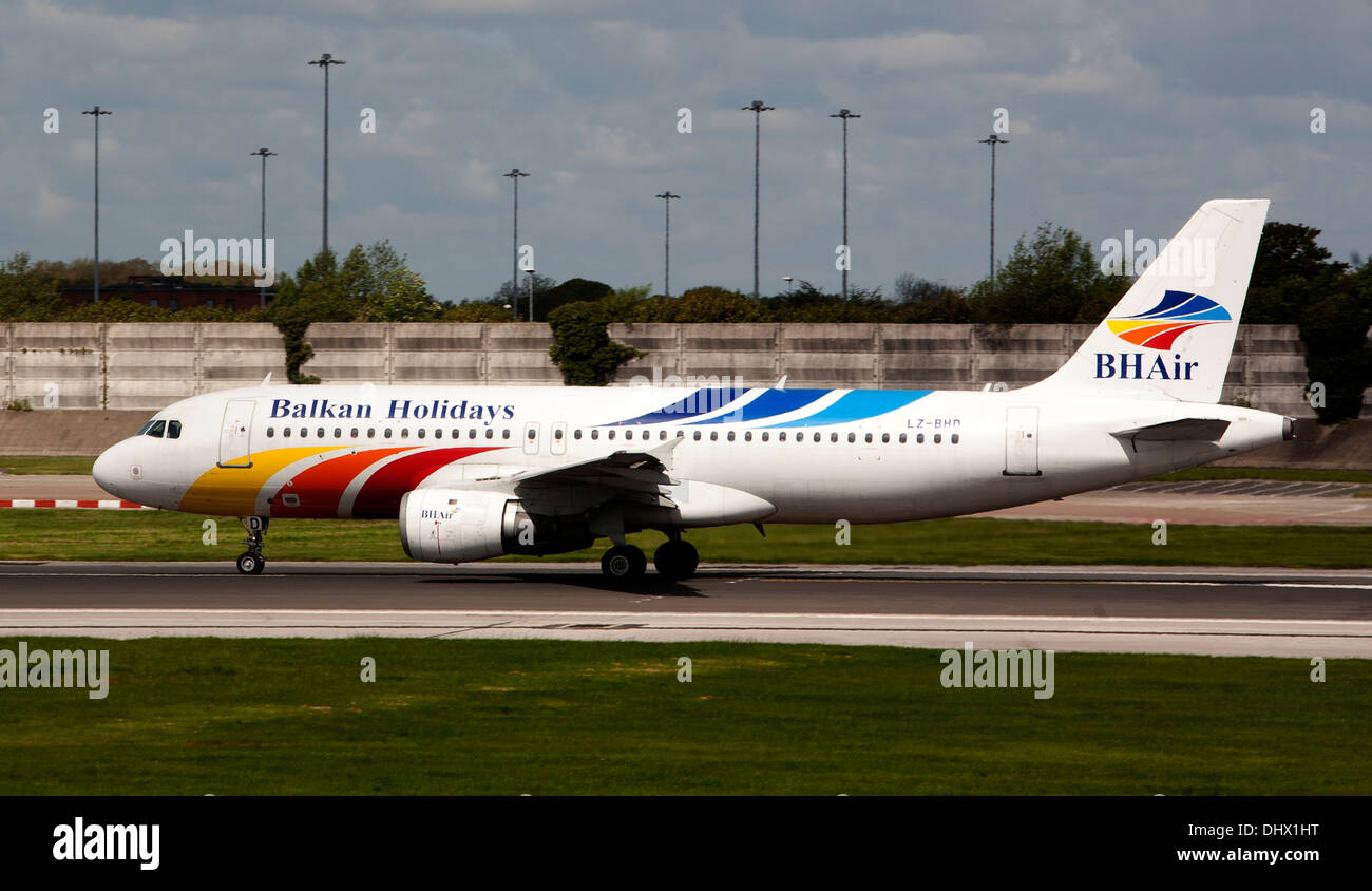 BH Air A320-212 ZH-BHD lining up for take off at Manchester Pic Colin Paxton/CP Photography Stock Photo