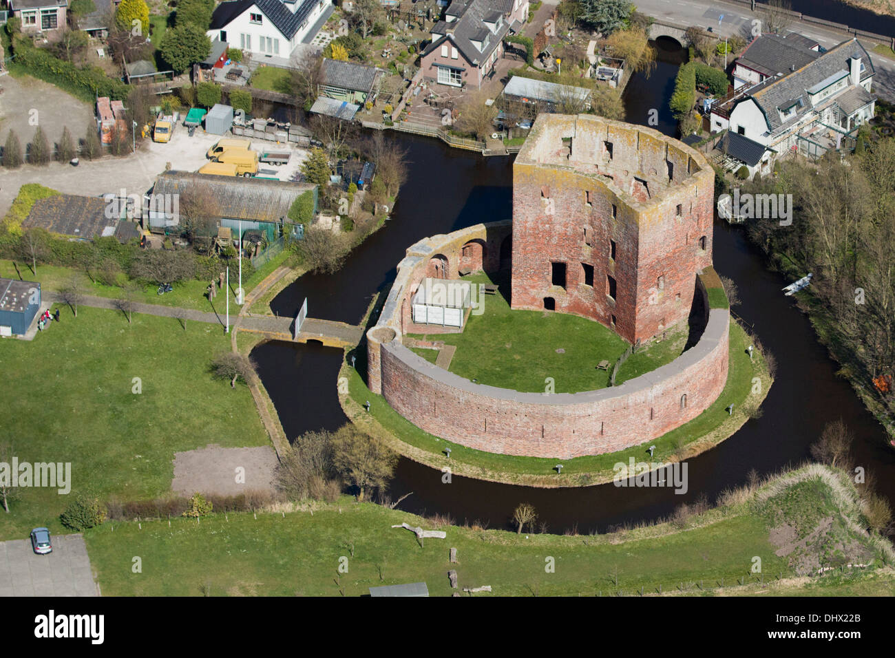 Netherlands, Teylingen near Sassenheim, Ruins of castle of Jacoba van Beieren, aerial Stock Photo