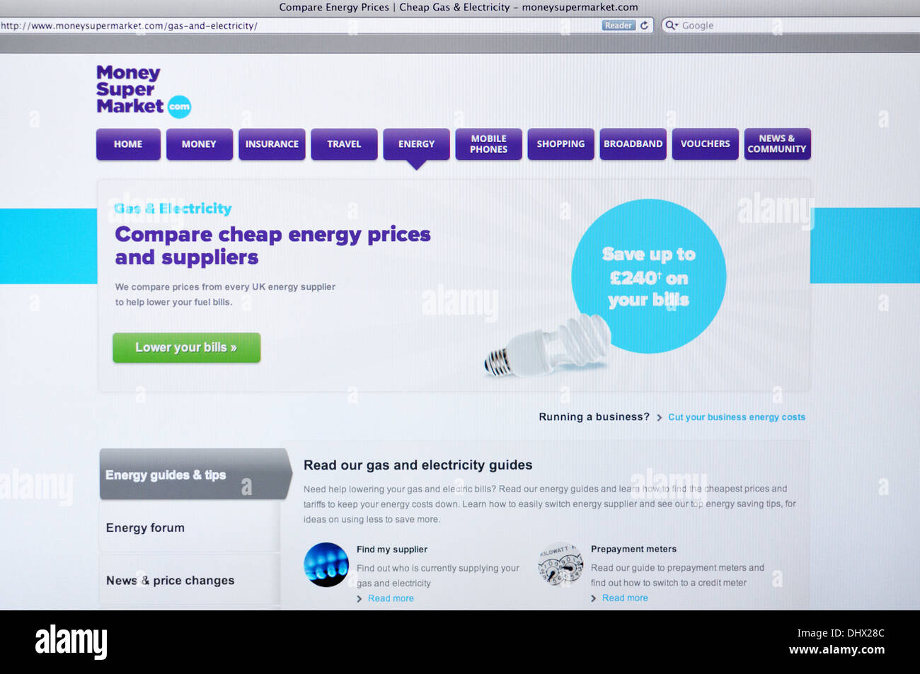 MoneySuperMarket website on computer screen Stock Photo