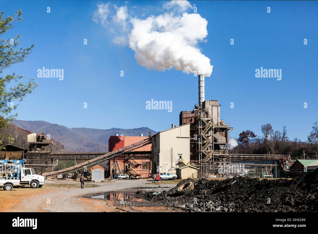 Jackson Paper Manufacturing plant with smoke stack in the Smoky