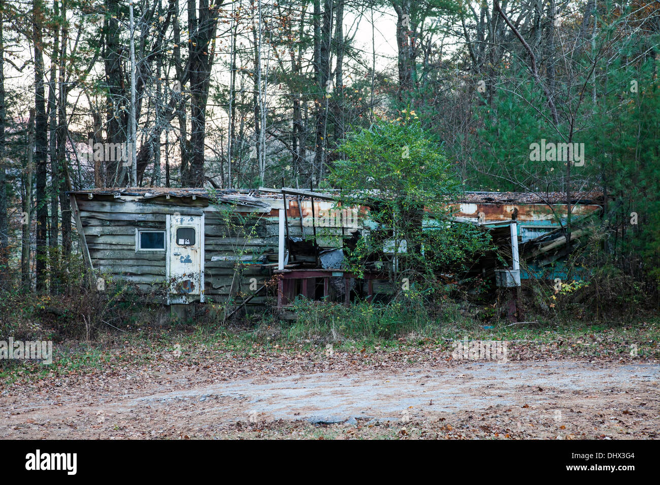 Falling Down And Overgrown Mobile Home Trailer Along The Black