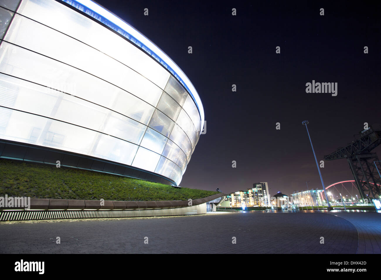 The SSE Hydro with Glasgow landmarks in the background. Stock Photo