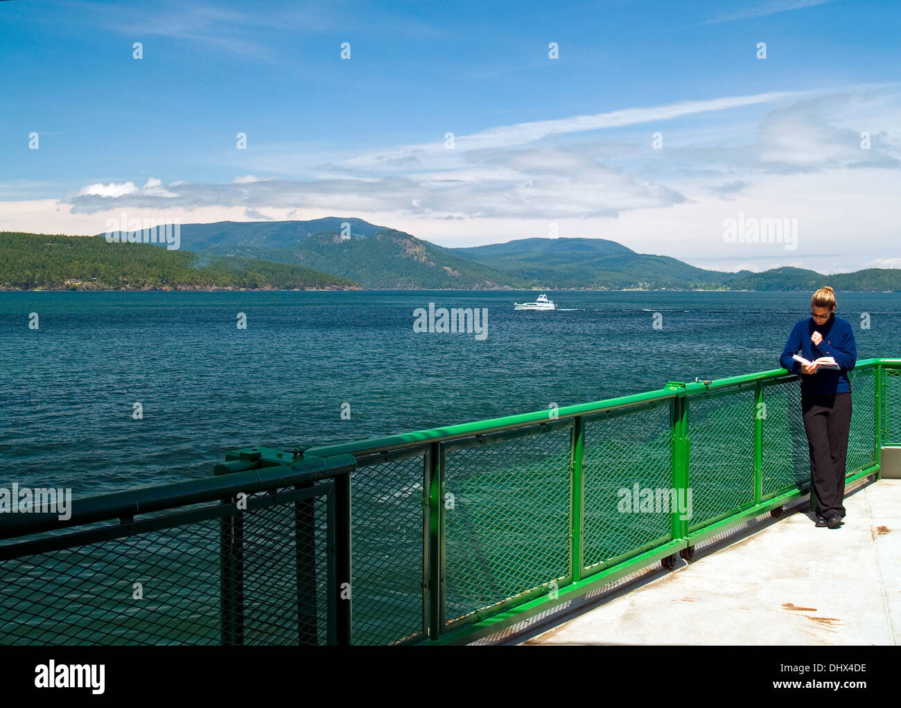 A passenger aboard the Anacortes ferry,San Juan Islands,Washington State Stock Photo