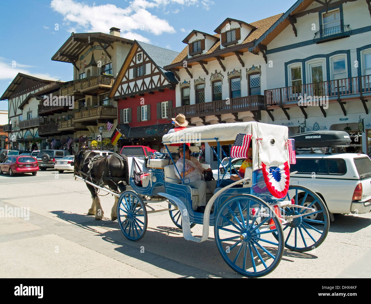 A horse and carriage ride through Leavenworth,Washington State Stock Photo