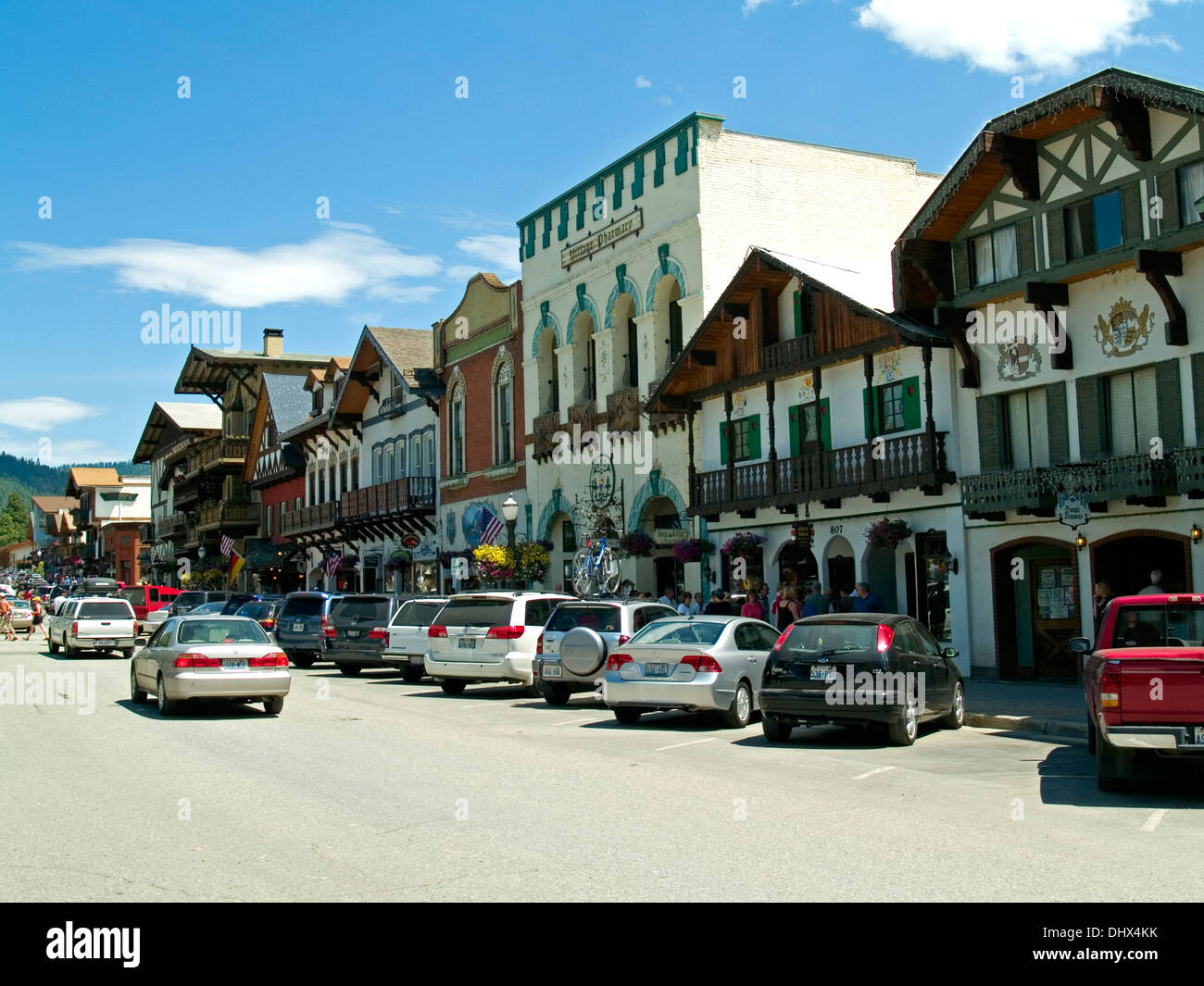 The main street of the Bavarian town of Leavenworth,Washington State Stock Photo