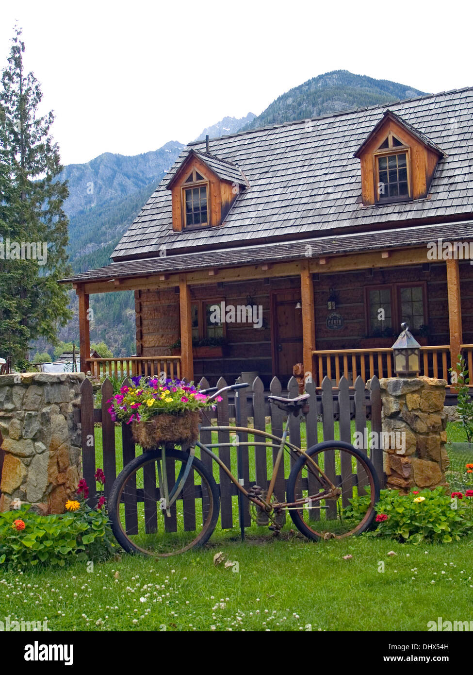 An Old Time Bicycle With A Flower Box Log Cabin Stehekin